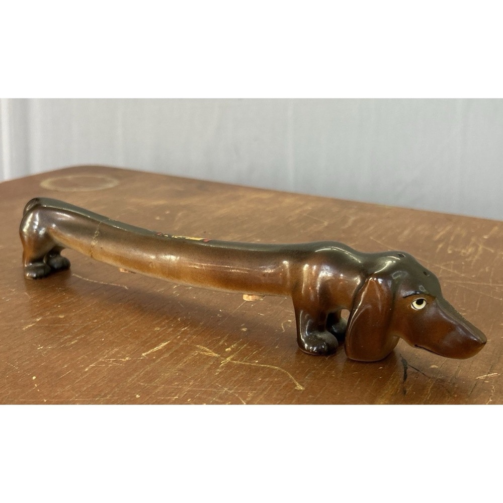 Vintage Dachshund Salt And Pepper Shaker Japan READ Stretch Mid Century